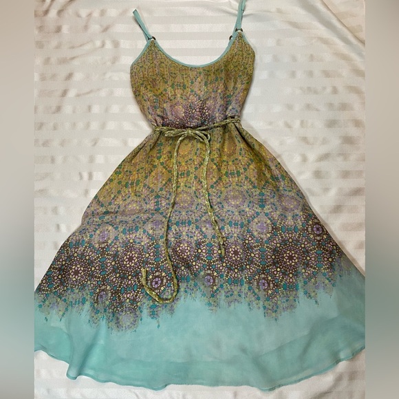 Yumi Sz 2/4 Beautiful Multicolor Mosaic Print Sun Dress Lined Zipper Adj strap - Picture 4 of 16